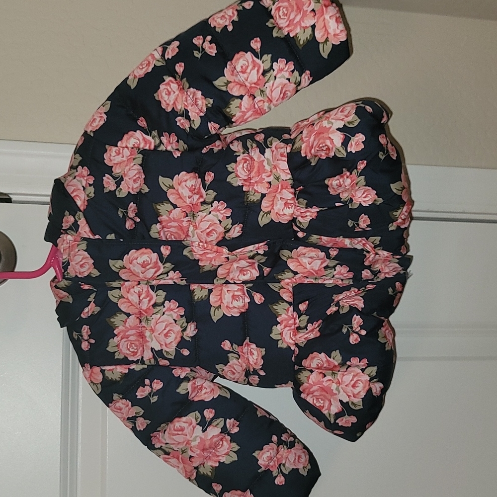 Girls navy blue/pink rose jacket. Size 12m